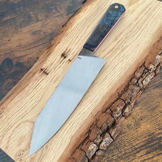 Großes Chefmesser von Alb Knives, Draculas Dream Chef mit Griff aus Maserbirke, Klinge Kohlenstoffstahl