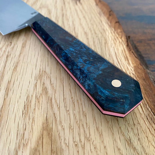 Großes Chefmesser von Alb Knives, Draculas Dream Chef mit Griff aus Maserbirke, Klinge Kohlenstoffstahl