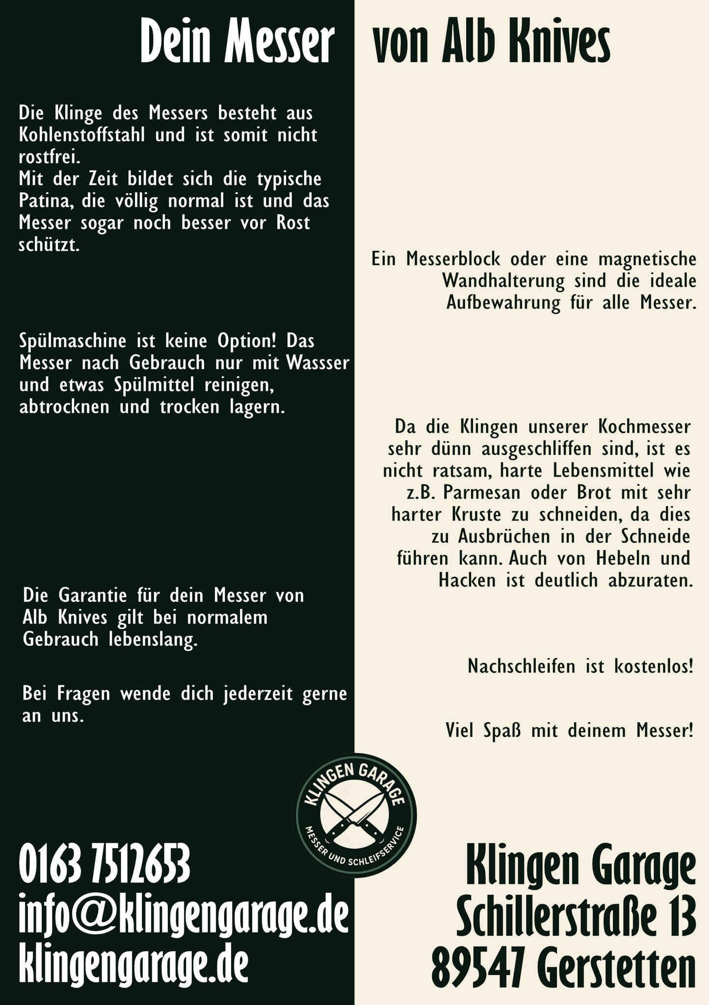 Nützliche Informationen für die handgemachten Kochmesser von Alb Knives.