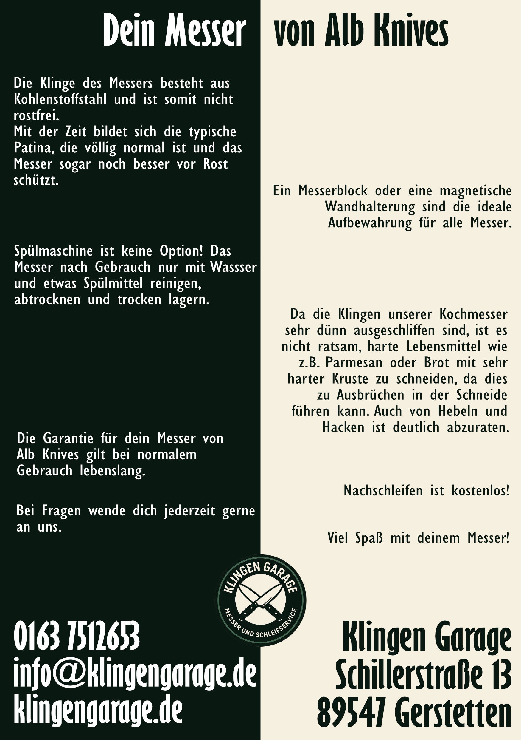 Nützliche Informationen für die handgemachten Kochmesser von Alb Knives.