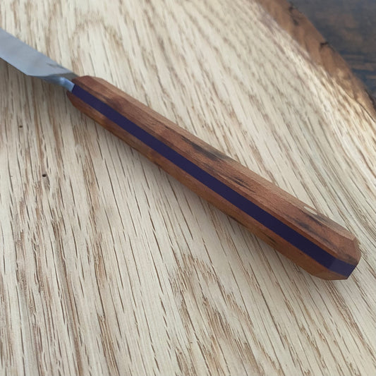 Coffin Handle aus Tasmanian Tiger Myrtel (Myrtenholz) und einer Mittellage aus lila G10