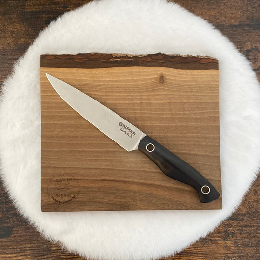 Messer des Monats Juni Böker Saga Grenadill im Set mit einem Schneidebrett aus Walnuß. Nur im Juni im Set.